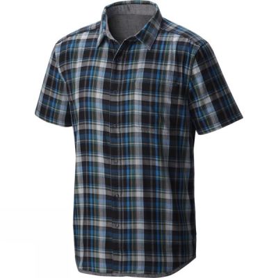 Camisa Mountain Hardwear McClatchy Reversible Manga Corta Hombre Azules / Negras - Chile PTB379684